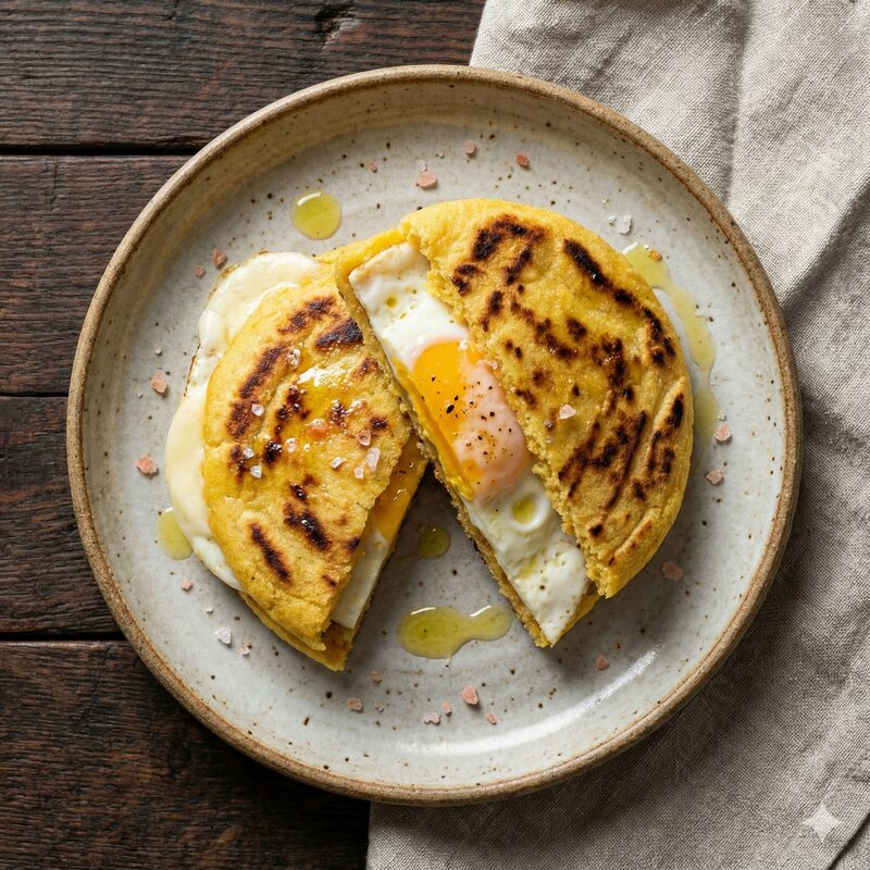 Yellow Corn Arepa with Egg & Cheese